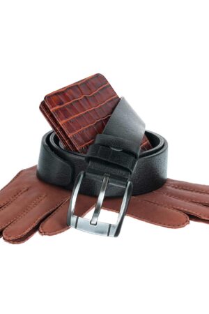Wallet, belt and gloves